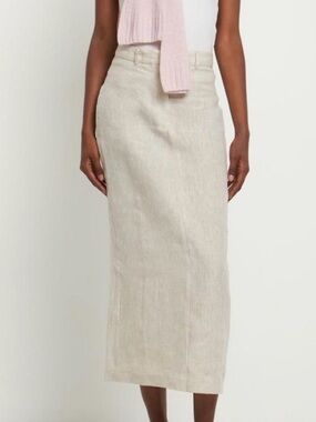 Reformation Gia Linen Midi Skirt Size 2 Beige Minimalist Capsule Quiet Luxury
